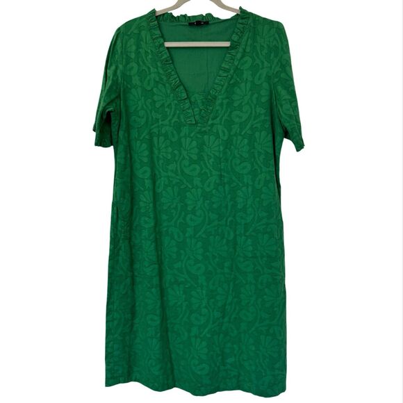 Crazyline Dresses & Skirts - Crazyline Womens Dress Size 14‎ Green Textured Floral Ruffle Pockets Mature Chic